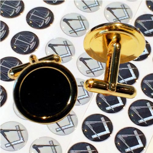 Cufflink Pair Round 16mm gold and printed domes